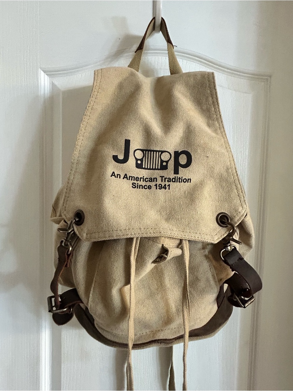 Jeep Tan Canvas Backpack with Brown Accents